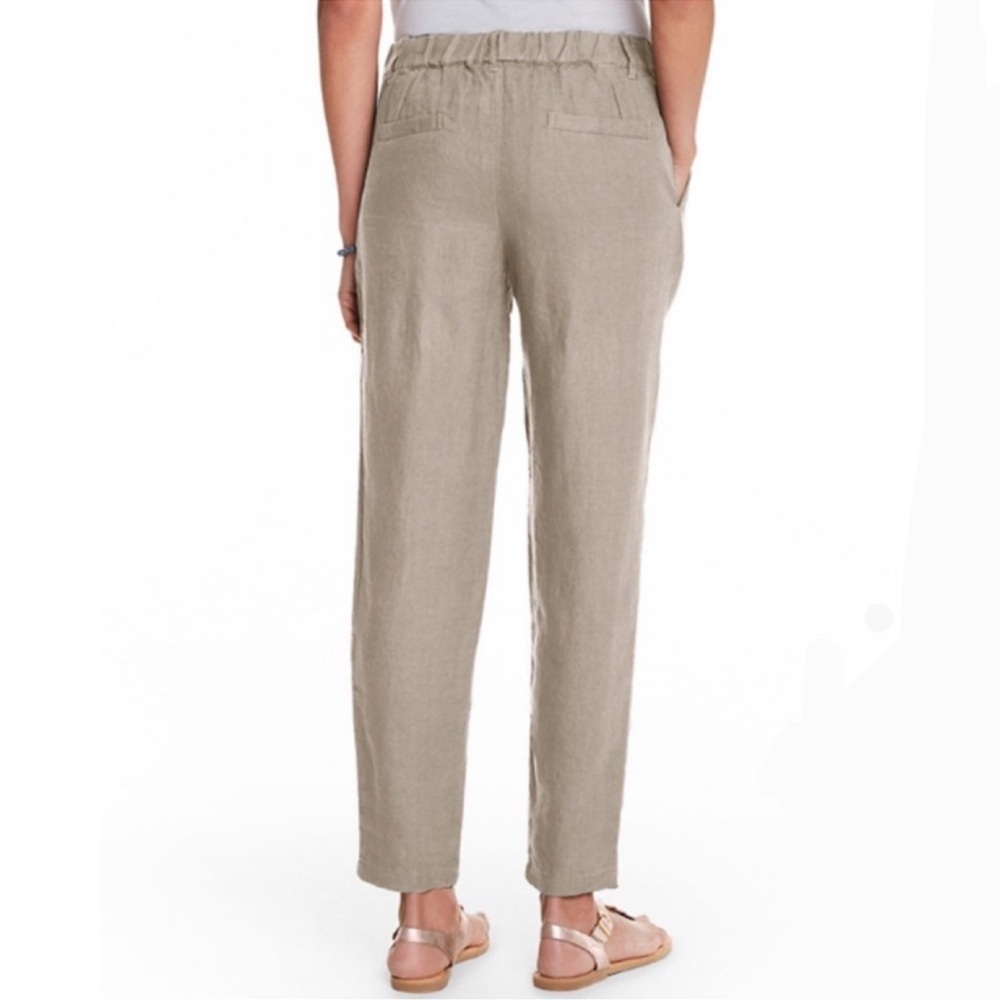 Garnet Hill 100% Khaki Linen Pleat-Detail Trousers Size 18